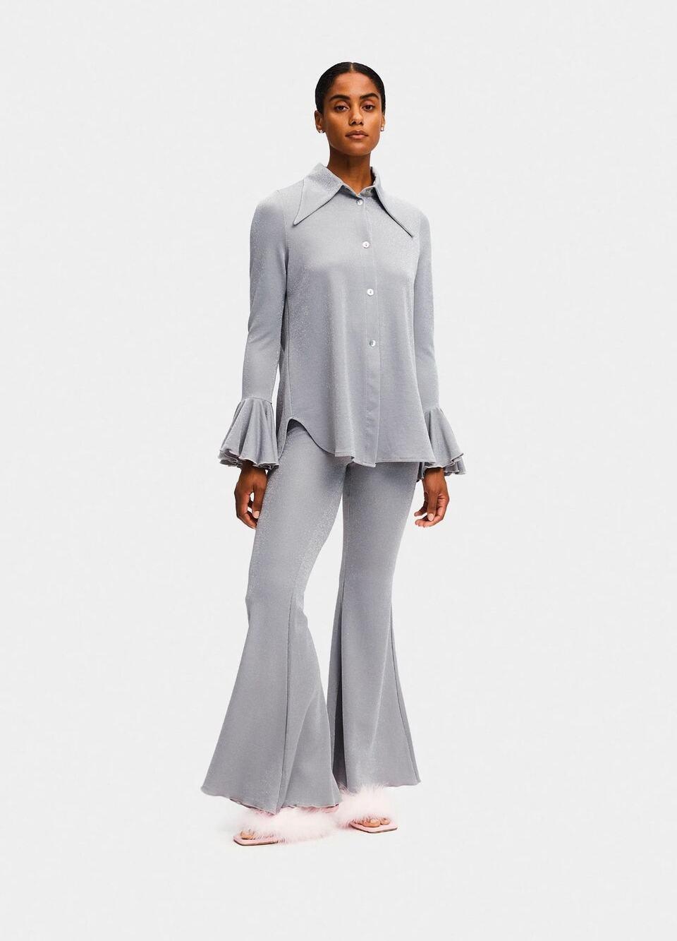 $665 Sleeper Lurex Lounge Two-Piece Set Shimmering Flared Small NWT